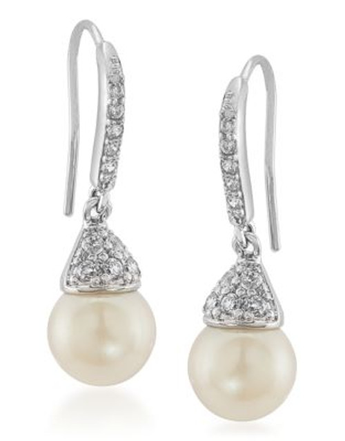 Carolee The Gina Pearl Drop Pierced Earrings Silver Tone No Stone Drop Earring - SILVER