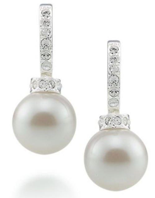 Carolee Crystal And Pearl Hoop Earrings - PEARL