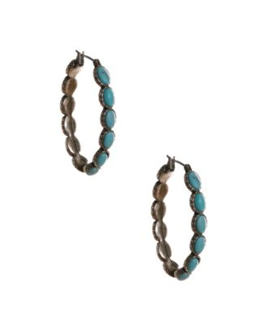 Lucky Brand silver-tone turq inlay hoop earrings - TURQUOISE