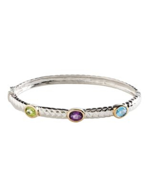 Fine Jewellery Sterling Silver 14K Yellow Gold And Multi Coloured Gemstone Bangle - MULTI COLOURED