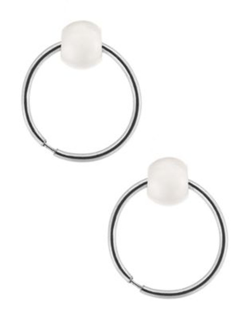 Fine Jewellery Girls 14K White Gold Pearl Hoop Earrings - WHITE