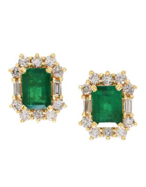 Effy 14k Yellow Gold Diamond Emerald Earrings - EMERALD