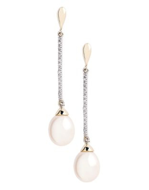 Fine Jewellery 10K Yellow And White Gold Diamond And Pearl Drop Earrings - PEARL