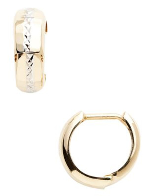 Fine Jewellery 14K Yellow And White Gold Diamond Cut Huggie Hoop Earrings - GOLD