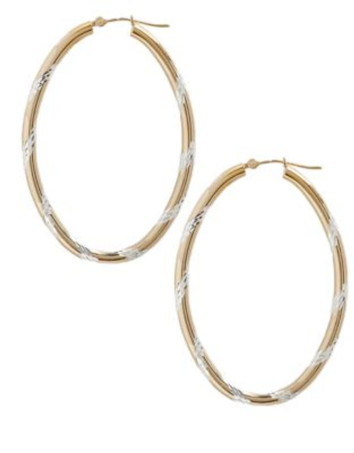 Fine Jewellery 14K Yellow Gold And Sterling Silver Diamond Cut Oval Hoop Earrings - AURAGENTO (SILVER/GOLD)