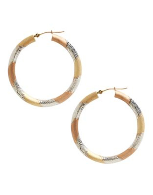 Fine Jewellery 14K Yellow Gold And Sterling Silver Satin Diamond Cut Hoop Earrings - AURAGENTO (SILVER/GOLD)