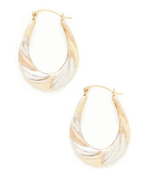 Fine Jewellery Yellow White And Pink Gold Oval Shaped Hoops - TRI COLOUR GOLD