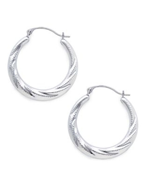 Fine Jewellery 14K White Gold Rhodium Plated 23mm Hollow Twist Hoops With Beaded Finish - WHITE GOLD
