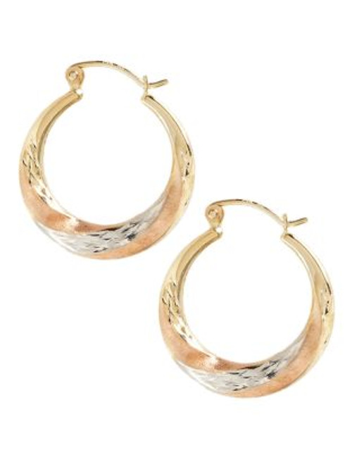 Fine Jewellery 14K Tri Colour Swirl Design Hoop Earrings - TRI COLOUR