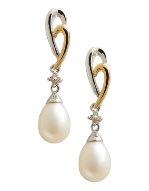 Fine Jewellery 14K Yellow Gold Sterling Silver Diamond And 8 to 6mm Pearl Earrings - PEARL