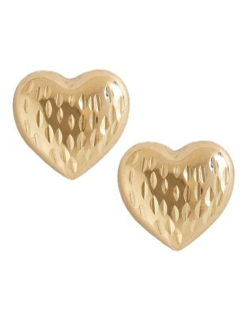 Fine Jewellery 14K Yellow Gold Diamond Cut Heart Button Earrings - YELLOW GOLD