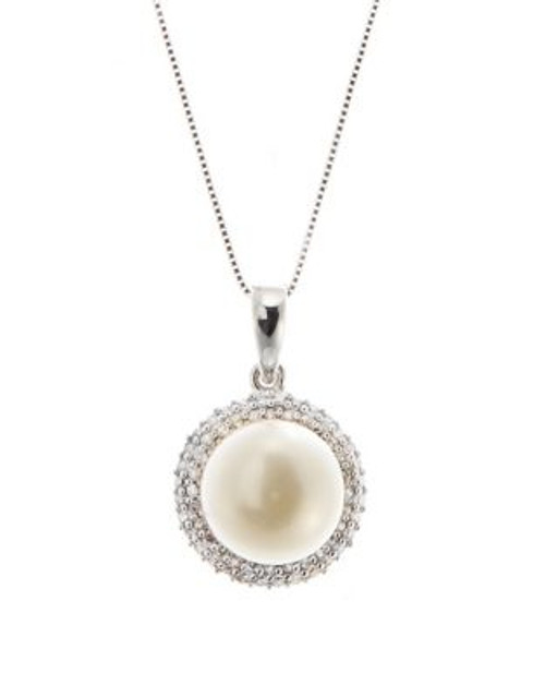 Fine Jewellery 14K White Gold Rhodium Plated Diamond and Pearl Pendant - PEARL