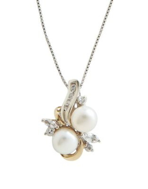 Fine Jewellery Sterling Silver 14K White And Yellow Gold And 5mm Pearl Pendant - TWO TONE COLOUR
