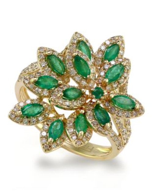 Effy 14k Yellow Gold Diamond Emerald Ring - EMERALD - 7