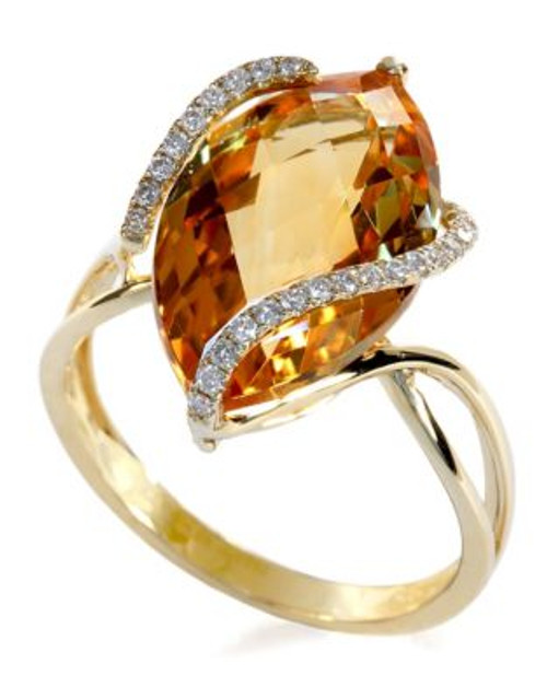 Effy 14 Kt Gold Diamond Accented Citrine Ring - ORANGE - 7