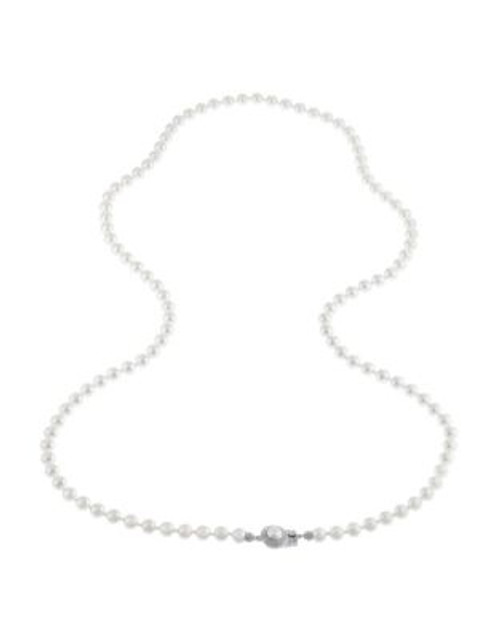 Nadri 30 inch 6mm Pearl Necklace with Pave Framed Pearl Clasp - PEARL