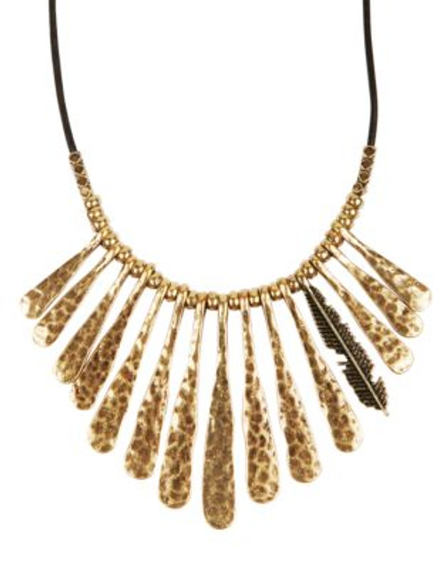 Lucky Brand Gold-Tone Fan Leather Necklace - GOLD