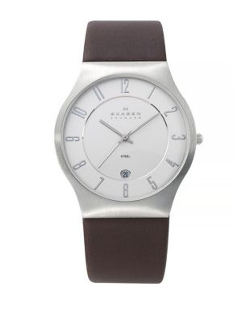 Skagen Denmark Men's Leather and Stainless Steel Watch - BROWN