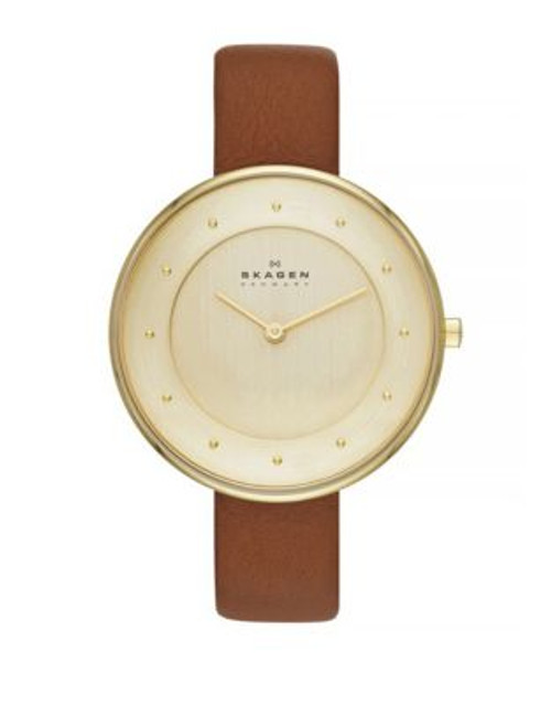 Skagen Denmark Gitte Womens Two Hand Leather Watch - BROWN