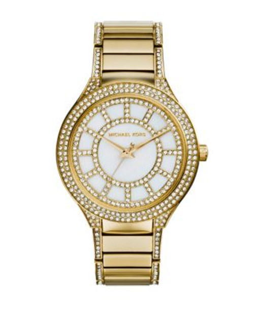 Michael Kors Mid Size Gold Tone Stainless Steel Kerry Three Hand Glitz Watch - GOLD