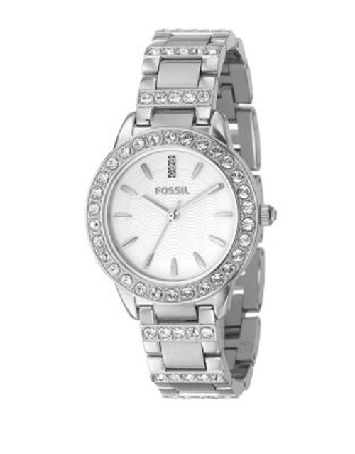 Fossil Round Silver Dial With Glitz And Silver Bracelet Watch - SILVER