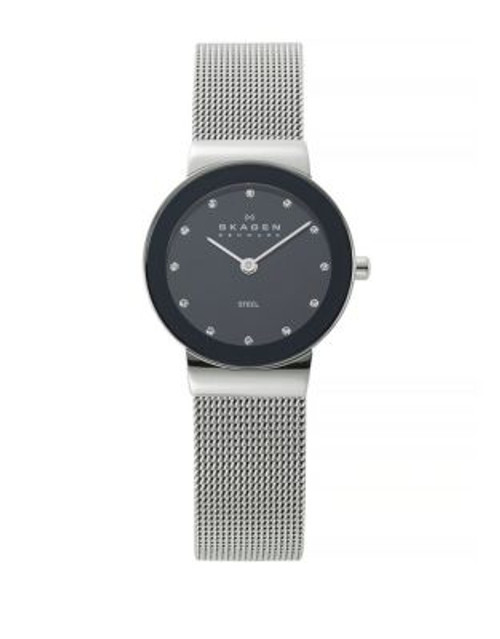 Skagen Denmark Stainless Steel Mesh Bracelet With Black Dial Watch - SILVER