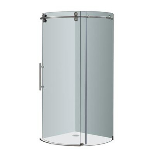 40 Inch x 40 Inch Frameless Round Shower Enclosure in Stainless Steel with Left Opening