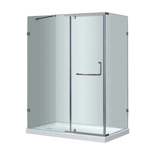 60 Inch x 35 Inch Semi-Frameless Shower Enclosure in Chrome with Left Shower Base