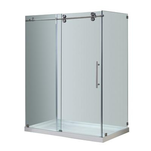 60 Inch x 35 Inch Frameless Sliding Shower Enclosure in Stainless Steel with Left Base