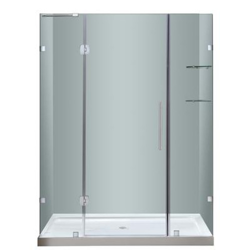 60 In. x 77.5 In. Frameless Hinge Shower Door with Glass Shelves with Center Base