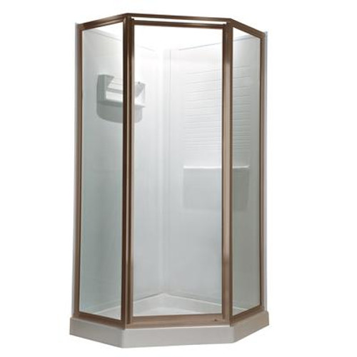 Prestige 16.6 Inch x 24.1 Inch x 16.6 Inch x 68.5 H Neo-Angle Shower Door in Brushed Nickel Finish with Clear Glass