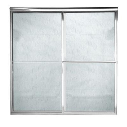 Prestige 48 Inch W x 71.5 Inch H Framed Bypass Door in Silver Finish with Rain Glass