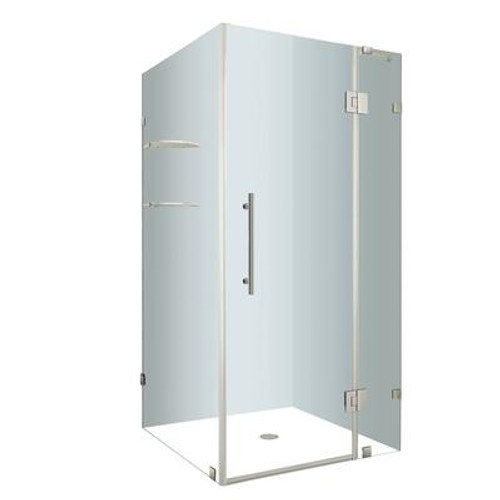 Avalux GS 36 In. x 36 In. x 72 In. Completely Frameless Shower Enclosure with Glass Shelves in Stainless Steel