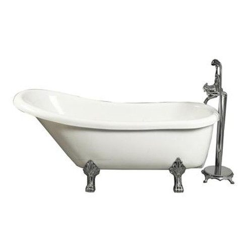 5.5 Feet Acrylic Claw Foot Slipper Tub in White with Floor-Mount Faucet