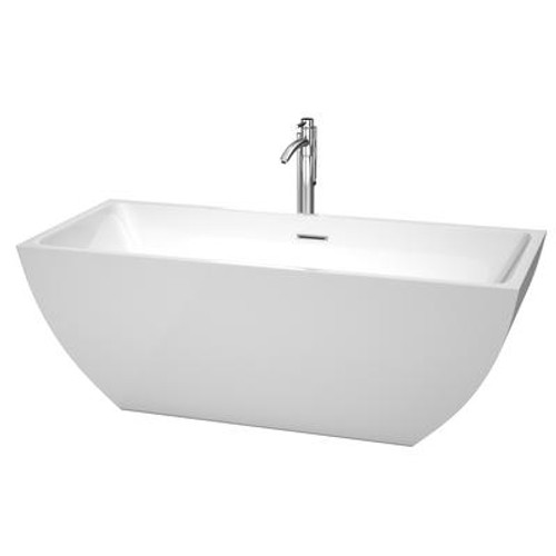 Rachel 5.59 Ft. Center Drain Soaking Tub in White with Floor Mounted Faucet in Chrome