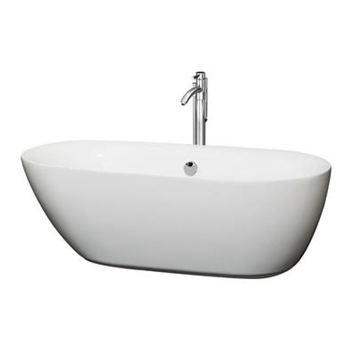 Melissa 5.42 Ft. Center Drain Soaking Tub in White with Floor Mounted Faucet in Brushed Nickel