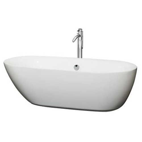 Melissa 5.92 Ft. Center Drain Soaking Tub in White with Floor Mounted Faucet in Brushed Nickel