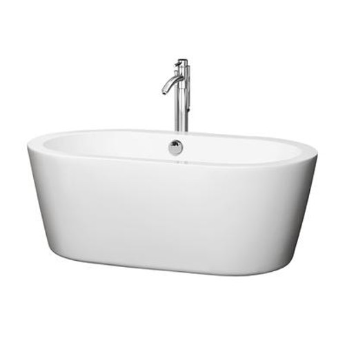 Mermaid 5 Ft. Center Drain Soaking Tub in White with Floor Mounted Faucet in Chrome