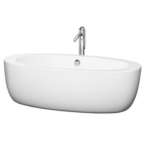 Uva 5.75 Ft. Center Drain Soaking Tub in White with Floor Mounted Faucet in Chrome