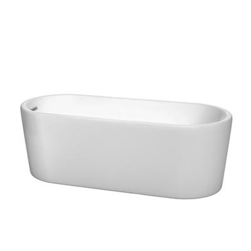 Ursula 67 In. Soaking Bathtub in White with Polished Chrome Trim