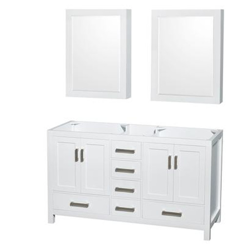 Sheffield 59 In. Double Vanity Cabinet with Medicine Cabinets in White