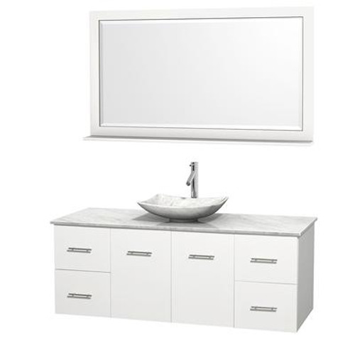 Centra 60 In. Single Vanity in White with White Carrera Top with White Carrera Sink and 58 In. Mirror