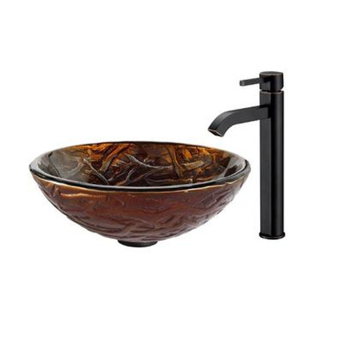 Dryad Glass Vessel Sink and Ramus Faucet Oil Rubbed Bronze