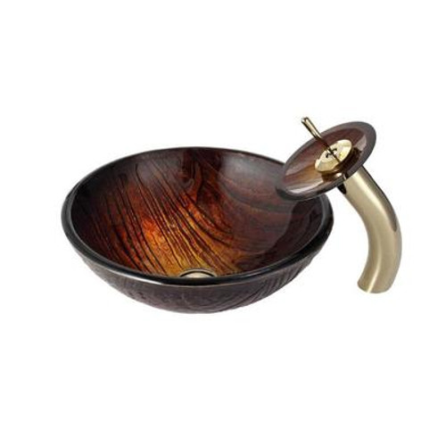 Titania Glass Vessel Sink and Waterfall Faucet Gold