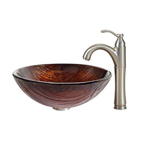 Titania Glass Vessel Sink and Riviera Faucet Satin Nickel