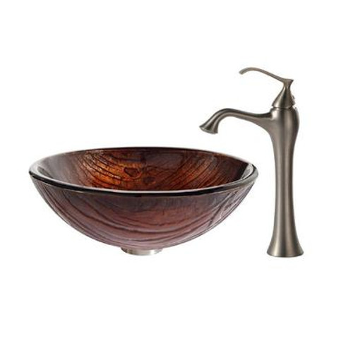 Titania Glass Vessel Sink and Ventus Faucet Brushed Nickel