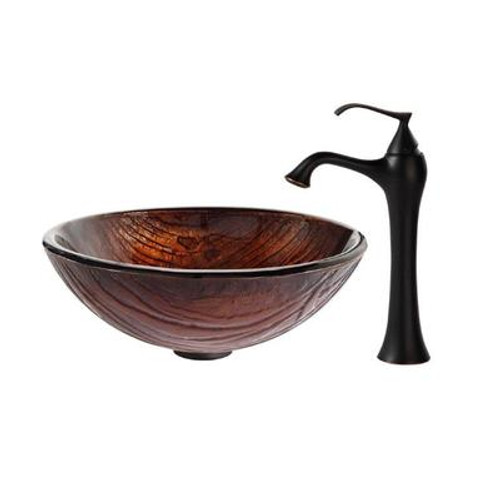 Titania Glass Vessel Sink and Ventus Faucet Oil Rubbed Bronze