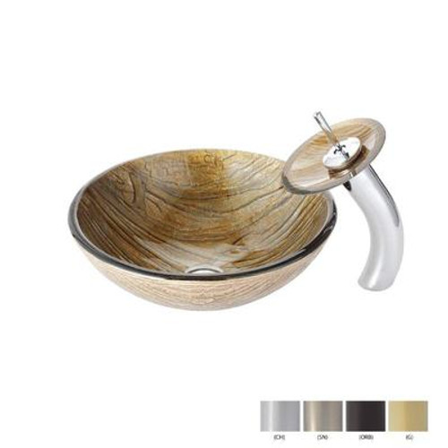 Terra Glass Vessel Sink and Waterfall Faucet Chrome