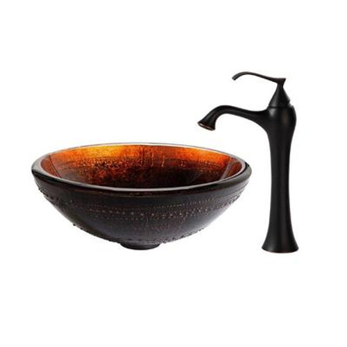 Prometheus Glass Vessel Sink and Ventus Faucet Oil Rubbed Bronze