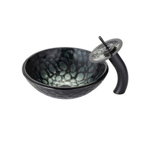 Kratos Glass Vessel Sink and Waterfall Faucet Oil Rubbed Bronze